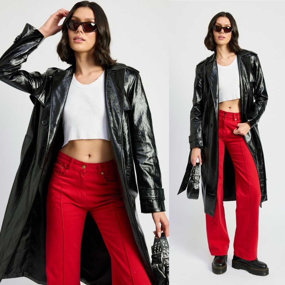 Undercover Black Faux Patent Leather Trench Coat - Picture 5 of 9